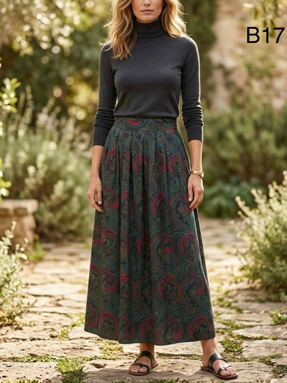 Elliott Lauren Vintage Paisley Maxi Skirt in Teal & Burgundy, Size 14